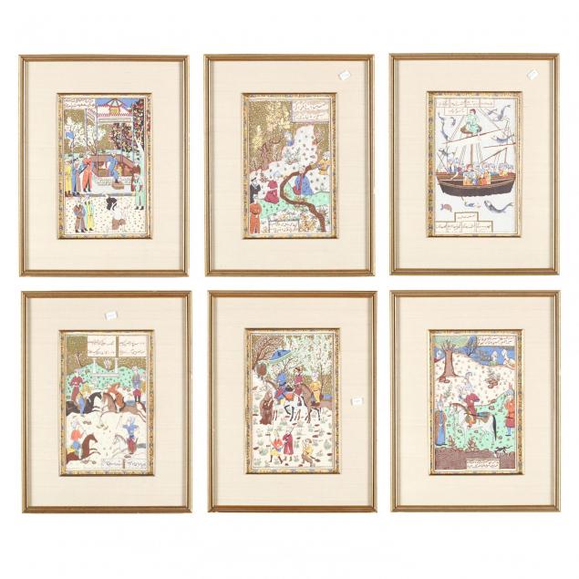 set-of-six-persian-miniature-illustrations-on-silk