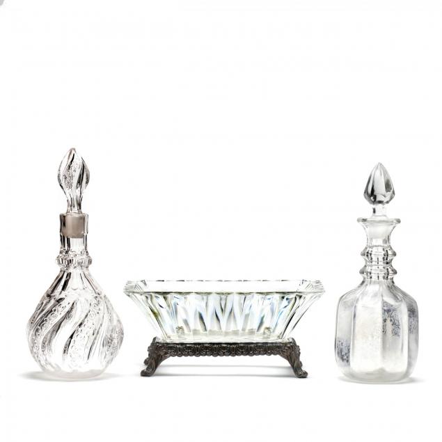 two-glass-decanters-and-a-silverplate-glass-centerpiece