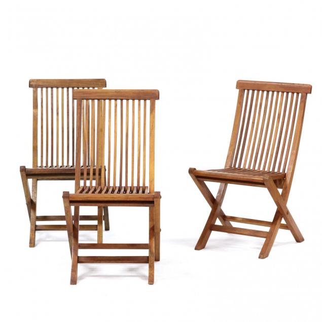 set-of-three-teak-folding-deck-chairs