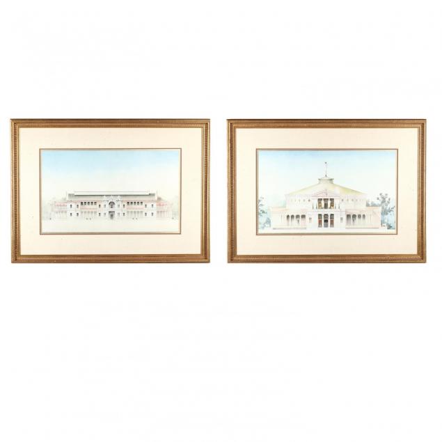 pair-of-large-framed-prints-illustrating-classical-architecture