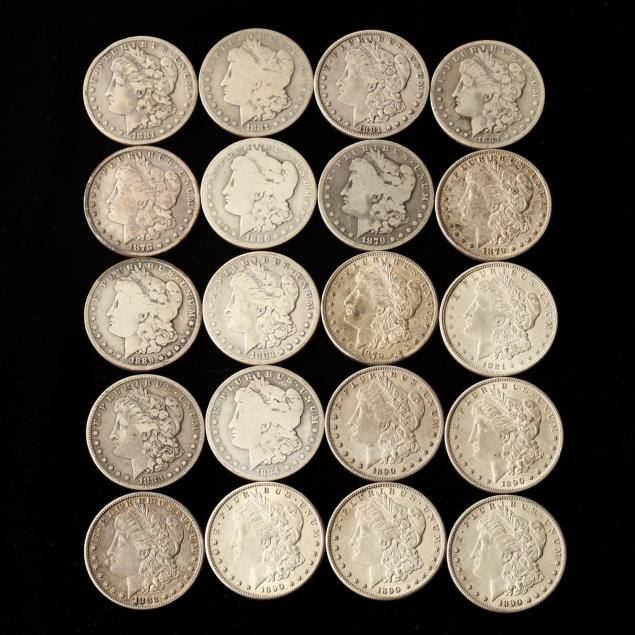 twenty-circulated-morgan-silver-dollars