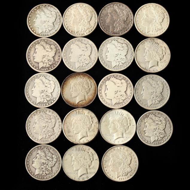 nineteen-mixed-morgan-and-peace-silver-dollars