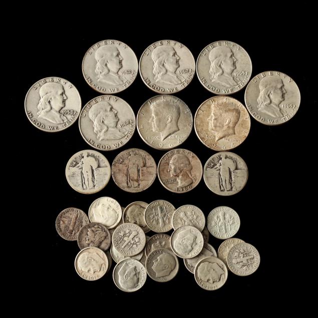 mixed-group-of-33-pre-1965-circulated-silver-coins