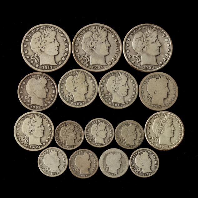 sixteen-circulated-barber-coins-in-three-denominations