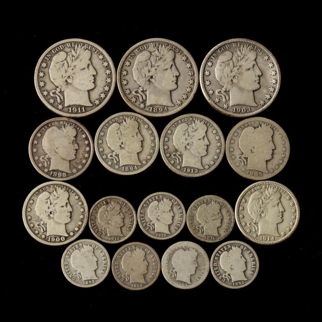 sixteen-circulated-barber-coins-in-three-denominations
