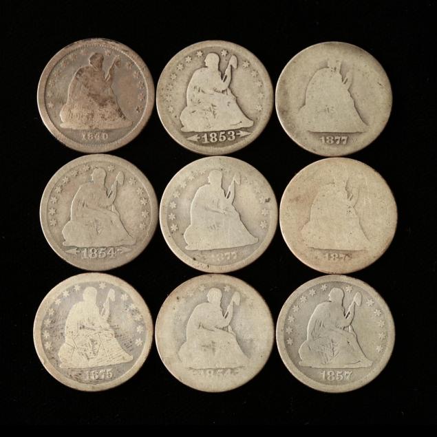 nine-worn-liberty-seated-quarters-with-two-carson-city-coins