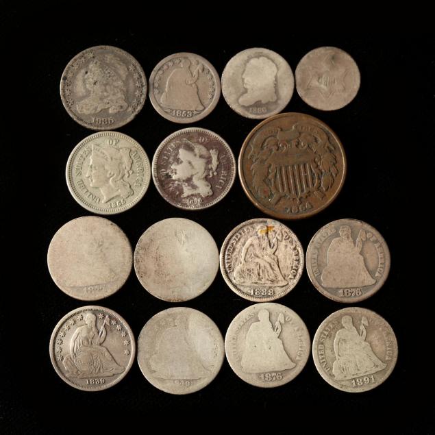 15-heavily-circulated-small-denomination-19th-century-type-coins