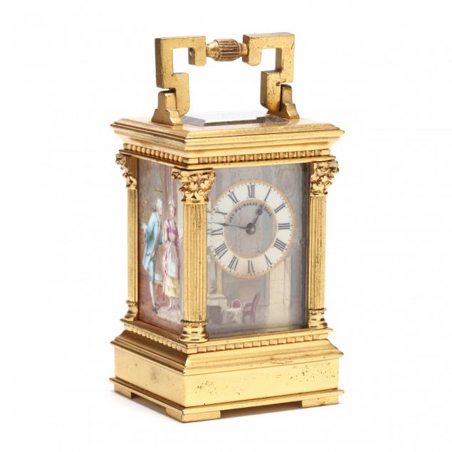 french-miniature-gilt-brass-and-porcelain-carriage-clock