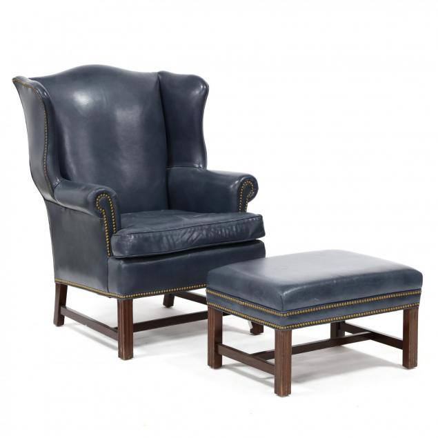 hancock-moore-chippendale-style-leather-wing-back-chair-and-ottoman