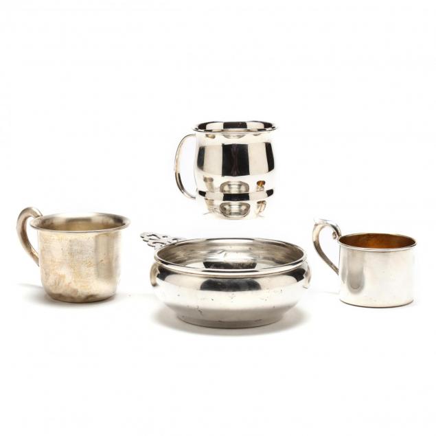 three-sterling-silver-child-s-cups-and-a-porringer