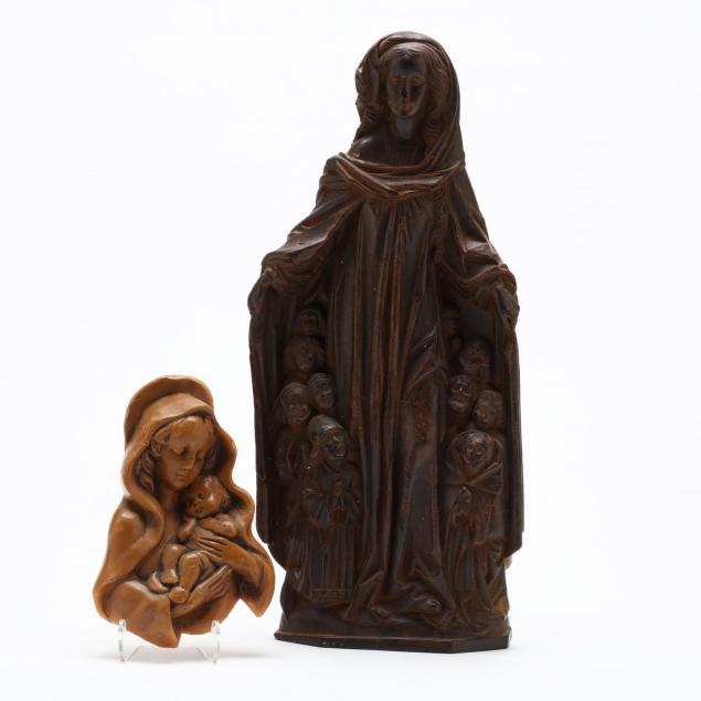 two-carved-wax-madonna-wall-plaques