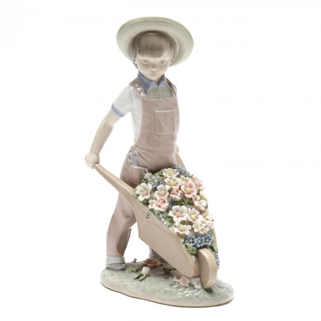 lladro-figure-of-boy-with-wheelbarrow-of-flowers