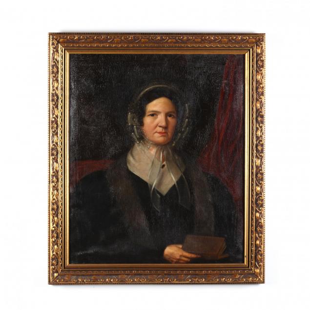 american-school-19th-century-portrait-of-a-woman-with-a-prayer-book