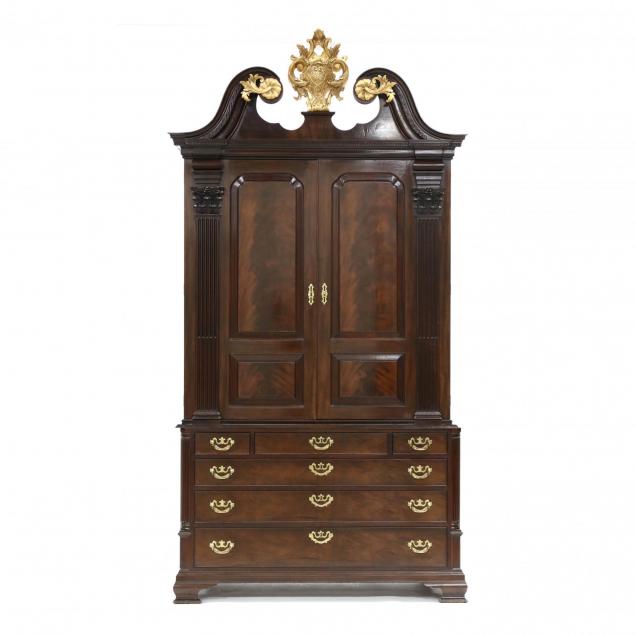 baker-irish-palladian-carved-mahogany-and-giltwood-linen-press