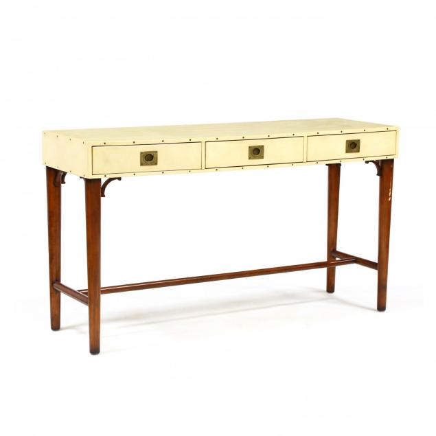 modern-history-vellum-wrapped-campaign-style-console-sofa-table