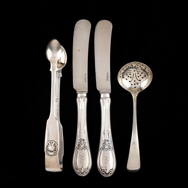 four-english-silver-flatware-pieces