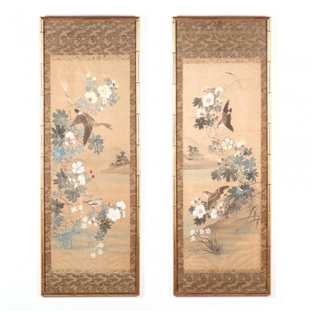 a-pair-of-chinese-bird-and-flower-paintings-with-embroidery