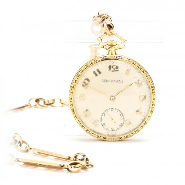 vintage-18kt-open-face-pocket-watch-with-chain-patek-philippe