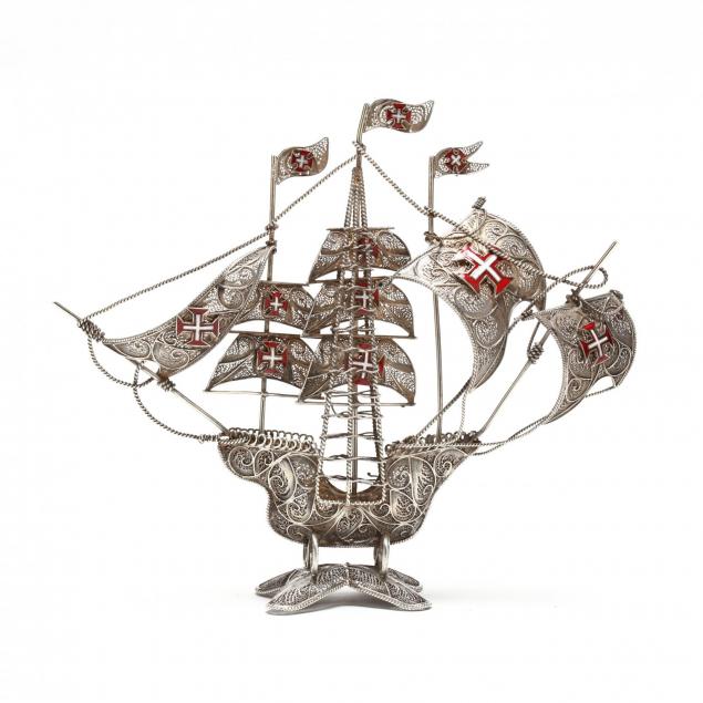 a-vintage-portuguese-silver-filigree-enameled-ship