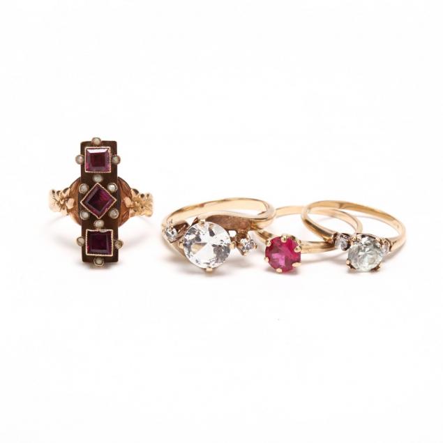 four-10kt-gold-gem-set-rings