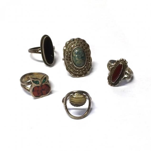 five-sterling-and-hardstone-rings