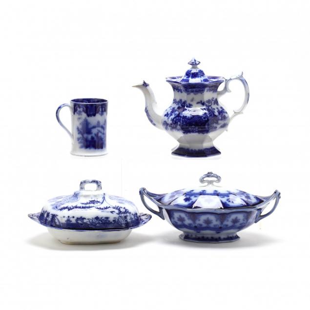 set-of-four-flow-blue-porcelain-items