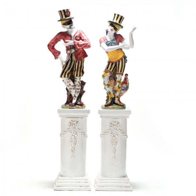 pair-of-large-italian-faience-harlequin-figures-and-pedestals