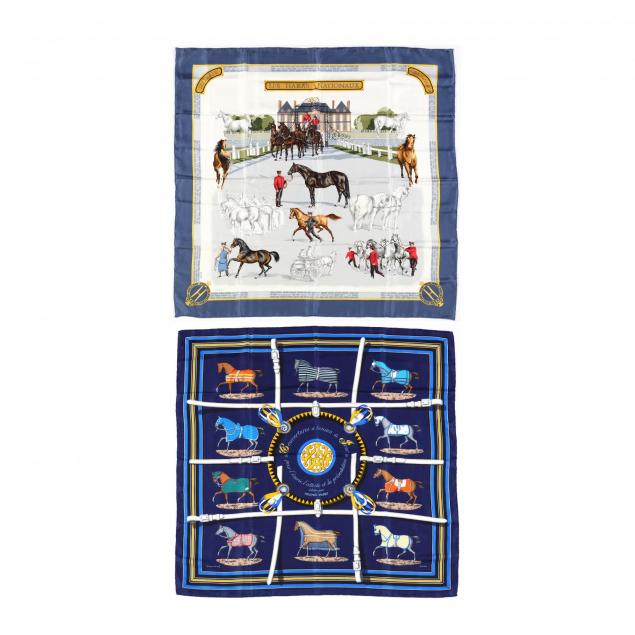 two-silk-scarves-with-equestrian-theme-hermes