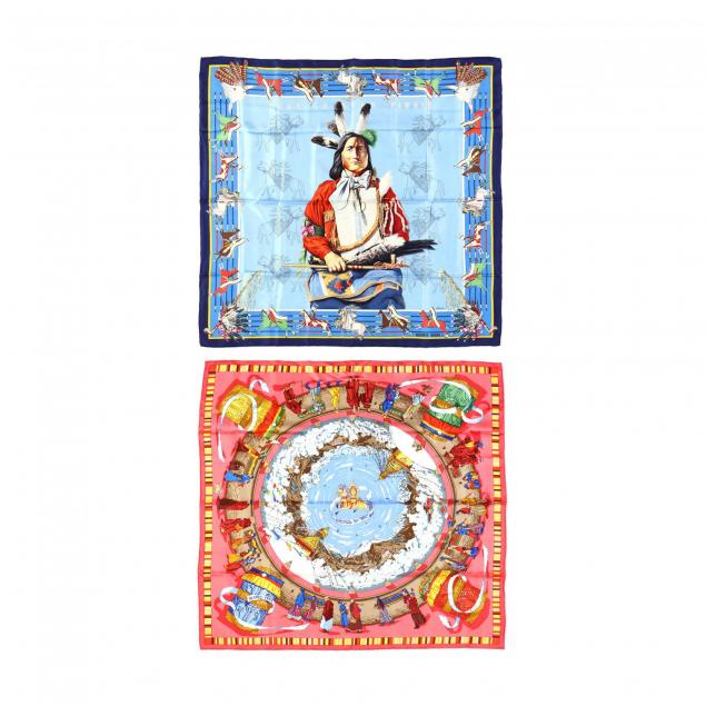 two-silk-scarves-with-ethnic-designs-hermes