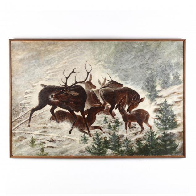 an-antique-painting-of-deer-in-winter