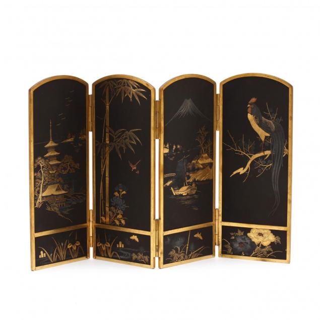 a-japanese-miniature-lacquer-and-gilt-folding-screen