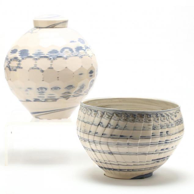 hiroshi-sueyoshi-nc-20th-century-japanese-swirl-art-pottery-bowl-and-covered-vessel