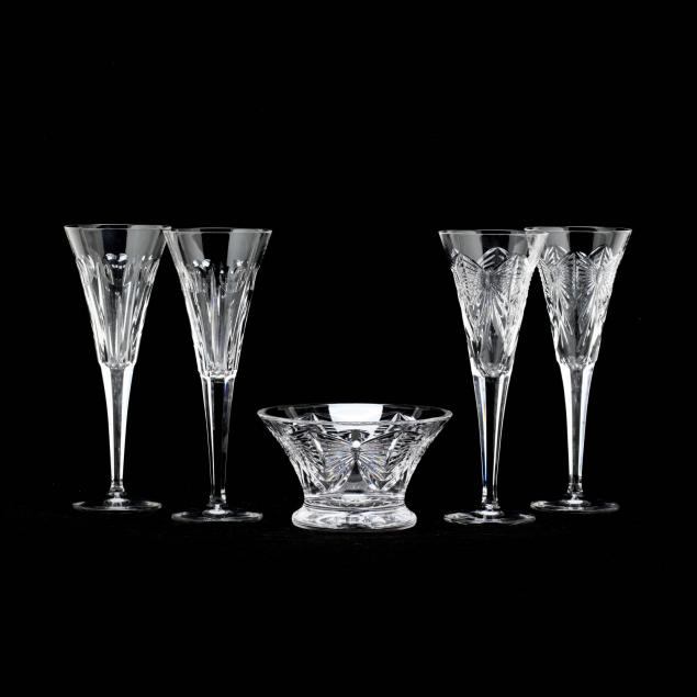 two-pairs-of-waterford-millennium-toasting-flutes-and-bowl