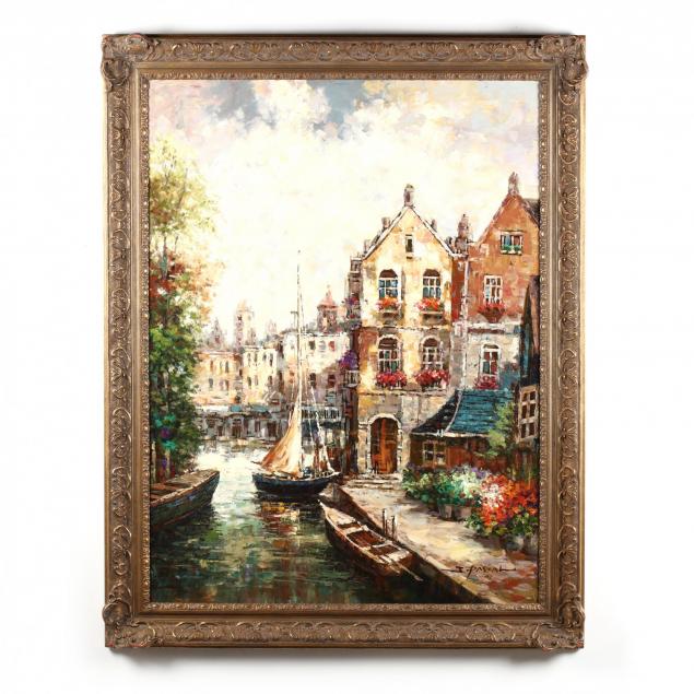a-large-contemporary-painting-of-a-continental-canal