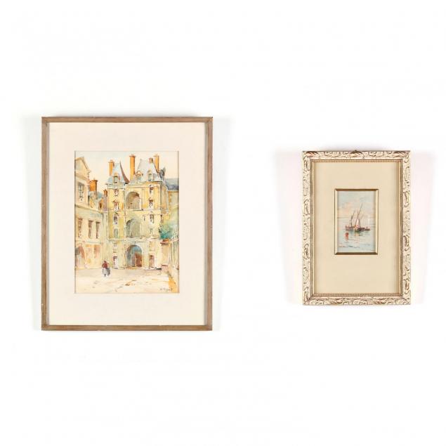two-antique-continental-watercolor-paintings