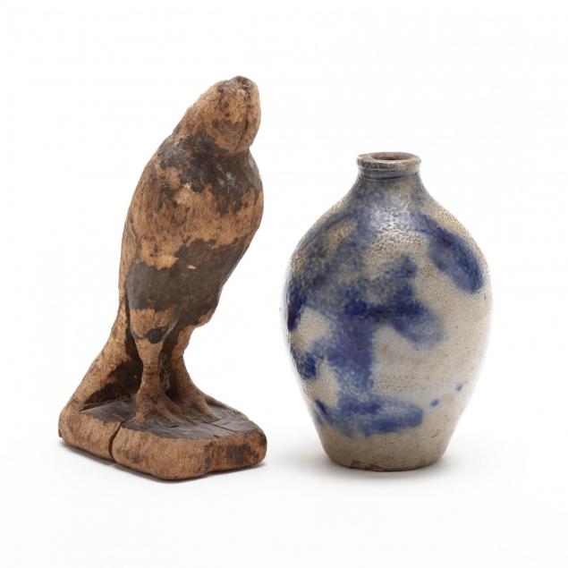 a-folk-art-carved-bird-stoneware-miniature-jug