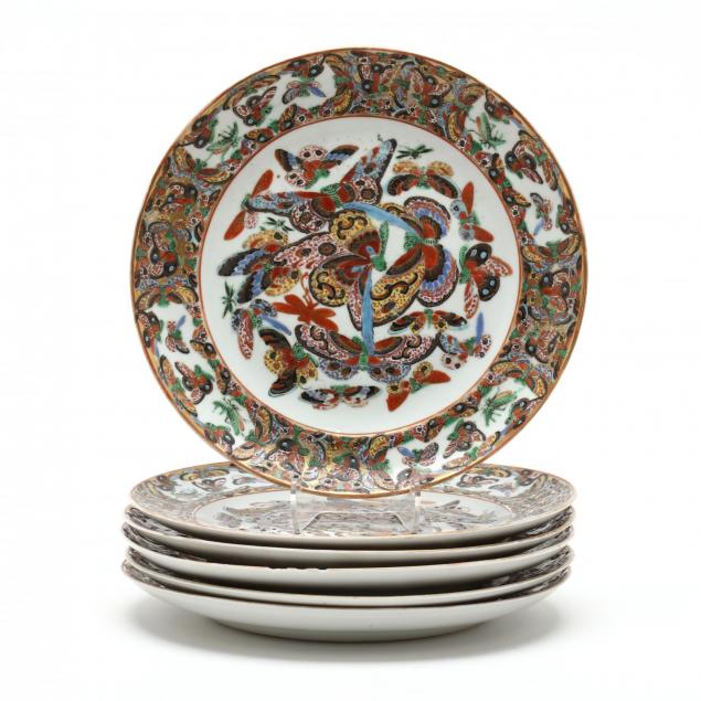 six-chinese-rose-canton-butterfly-porcelain-plates