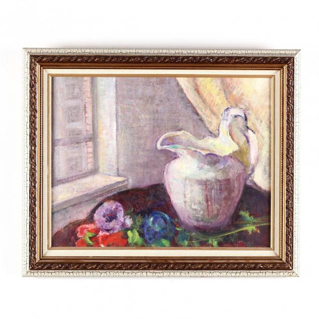 francis-saffran-american-20th-c-still-life-with-pitcher-and-cut-flowers
