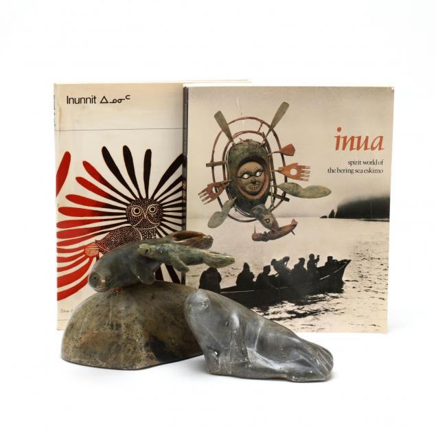 two-inuit-carvings-and-two-inuit-art-books