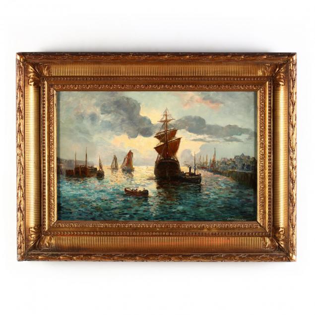 henri-boisgontier-french-1850-1940-harbor-at-sunset