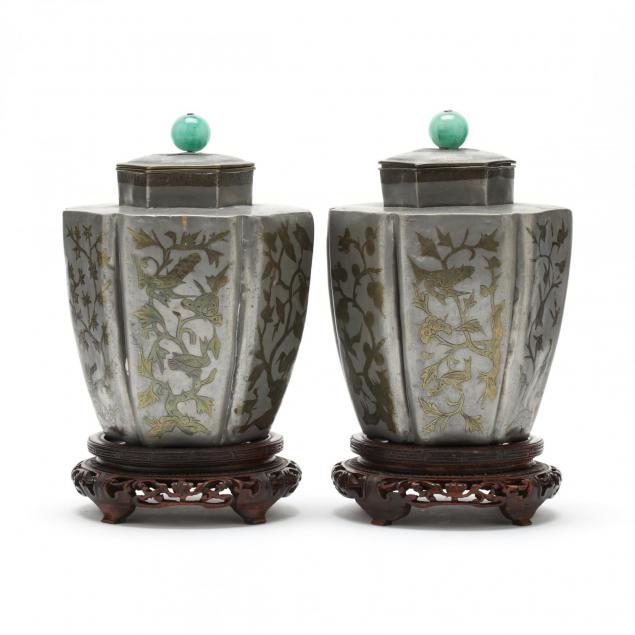 a-pair-of-chinese-gilt-pewter-tea-caddies