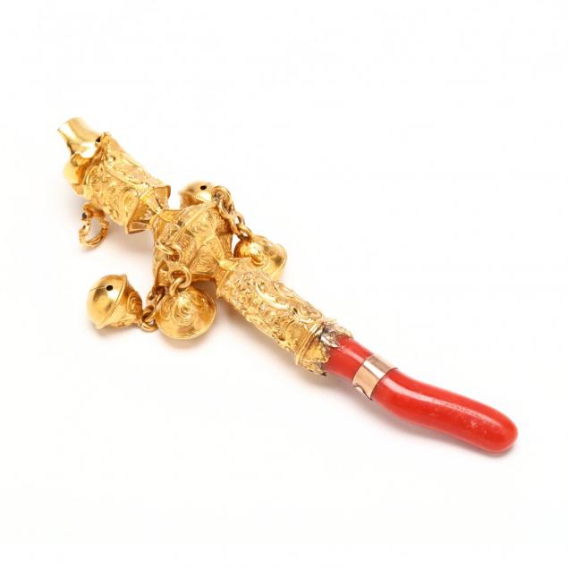 rare-antique-18kt-gold-and-coral-rattle-whistle-and-teether-british