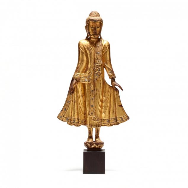 a-burmese-lacquered-gilded-wooden-standing-buddha