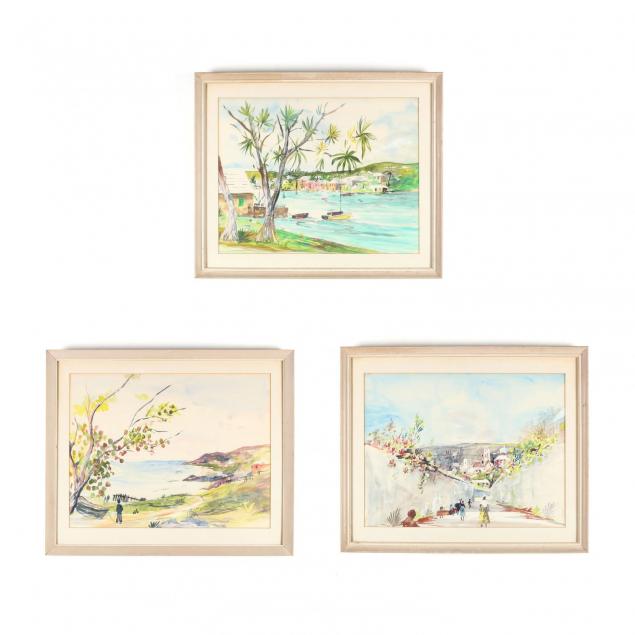 alfred-birdsey-bermuda-1912-1996-three-coastal-watercolors