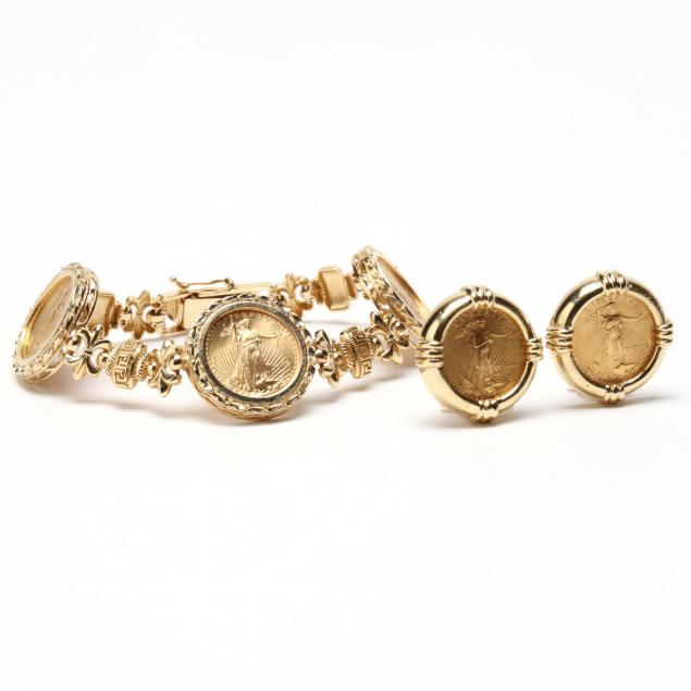 14kt-and-gold-coin-set-bracelet-and-earrings