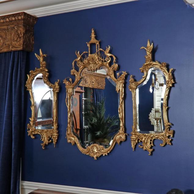 friedman-brothers-chinese-chippendale-style-gilt-triptych-wall-mirror