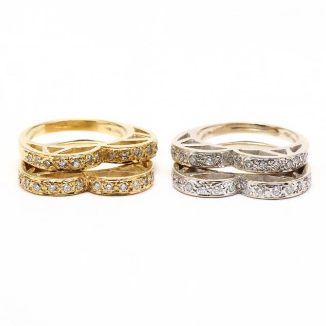 a-set-of-four-gold-and-diamond-stacking-rings