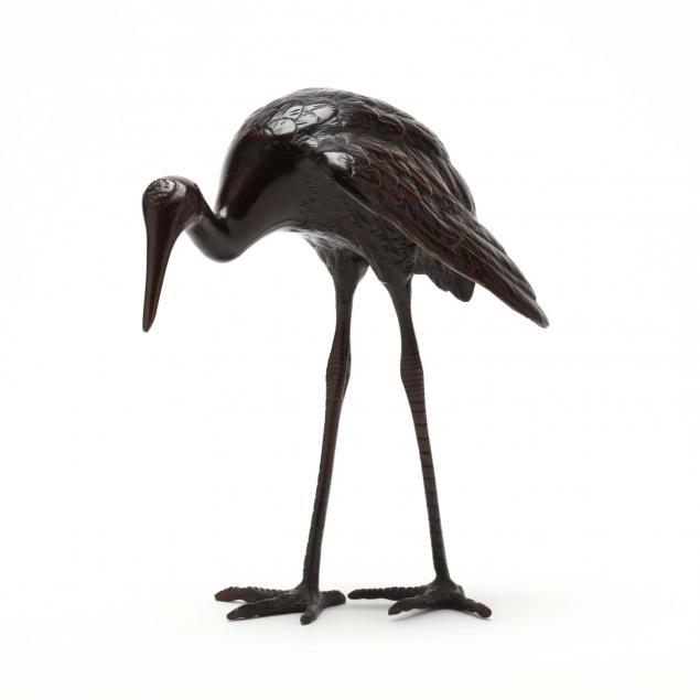 a-japanese-bronze-standing-crane