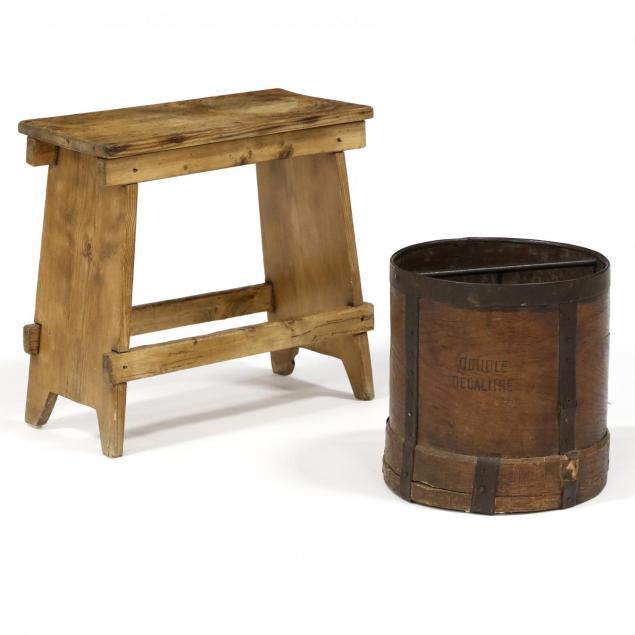 antique-french-grain-measurer-and-stool