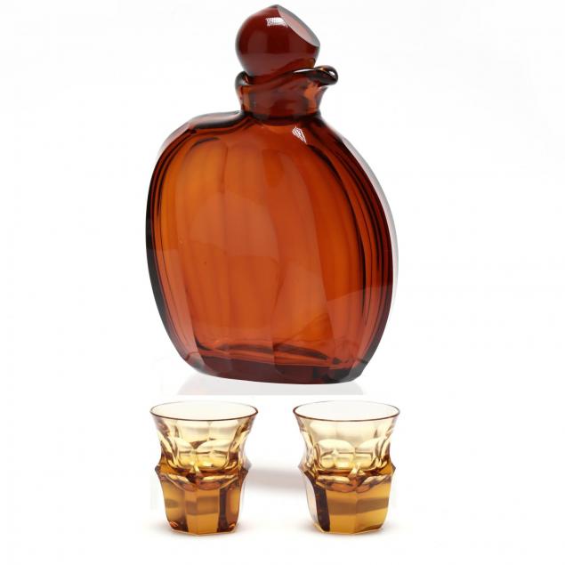 moser-cut-amber-glass-decanter-and-glasses
